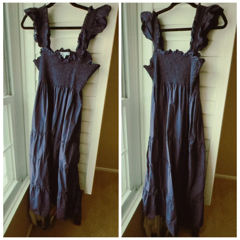 Hill House Blue Ruffled Cotton Dress Ellie Nap dress Navy Size XXL EUC cottage - Picture 2 of 12